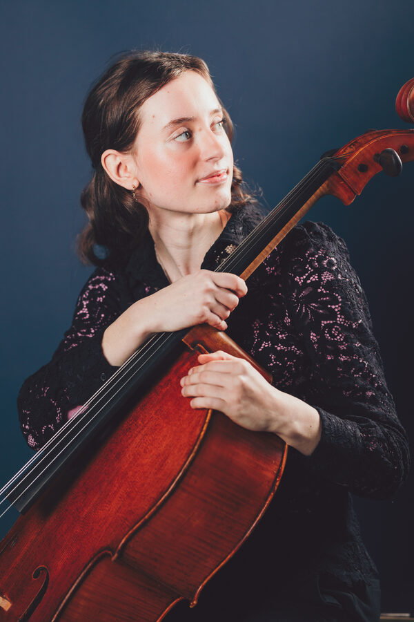 Studio portrait of Martha with her cello